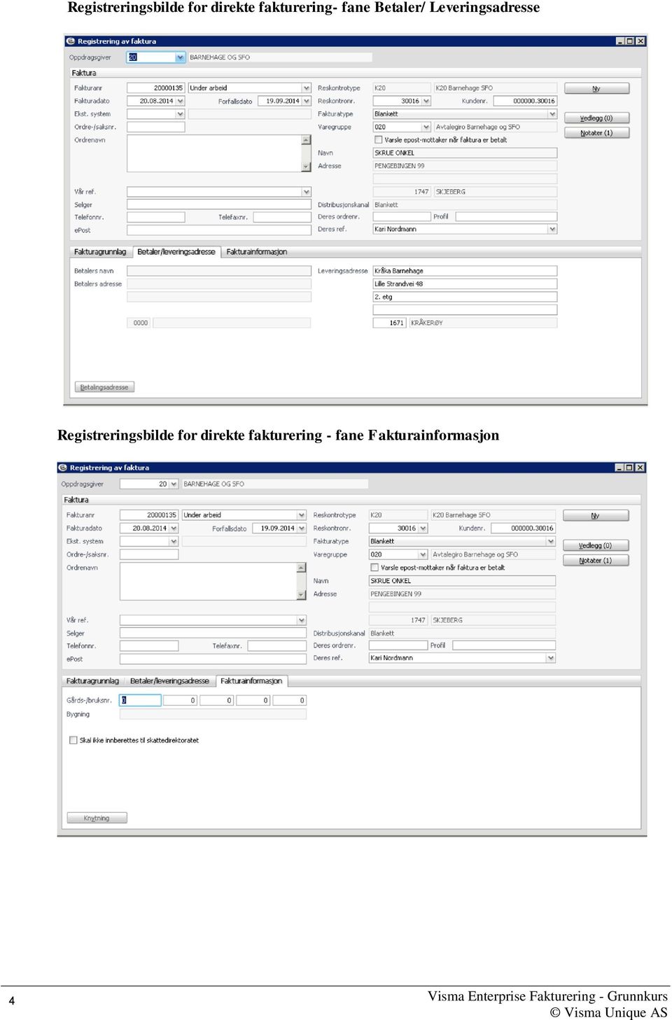 Registreringsbilde for direkte fakturering -