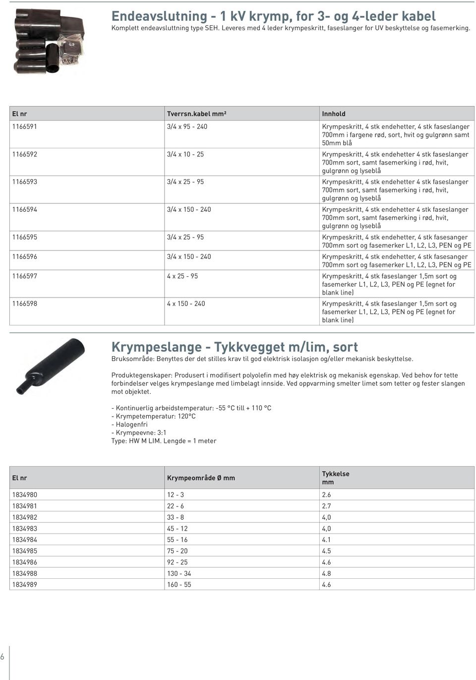 faseslanger 700 sort, samt fasemerking i rød, hvit, gulgrønn og lyseblå 1166593 3/4 x 25-95 Krympeskritt, 4 stk endehetter 4 stk faseslanger 700 sort, samt fasemerking i rød, hvit, gulgrønn og