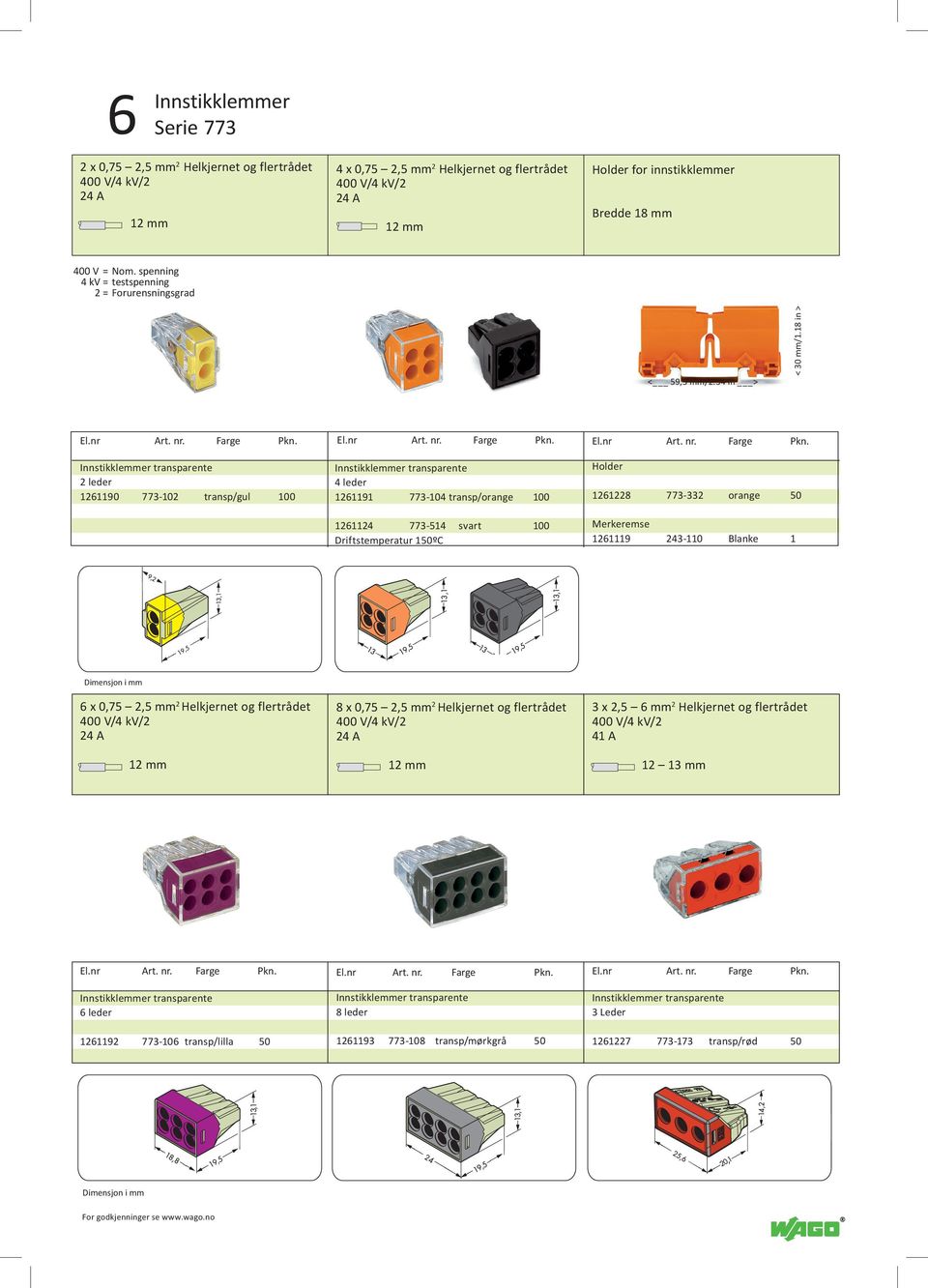 18 in > 2 leder 1261190 773-102 transp/gul 100 4 leder 1261191 773-104 transp/orange 100 1261124 773-514 svart 100 Driftstemperatur 150ºC Holder 1261228 773-332 orange 50 Merkeremse 1261119 243-110