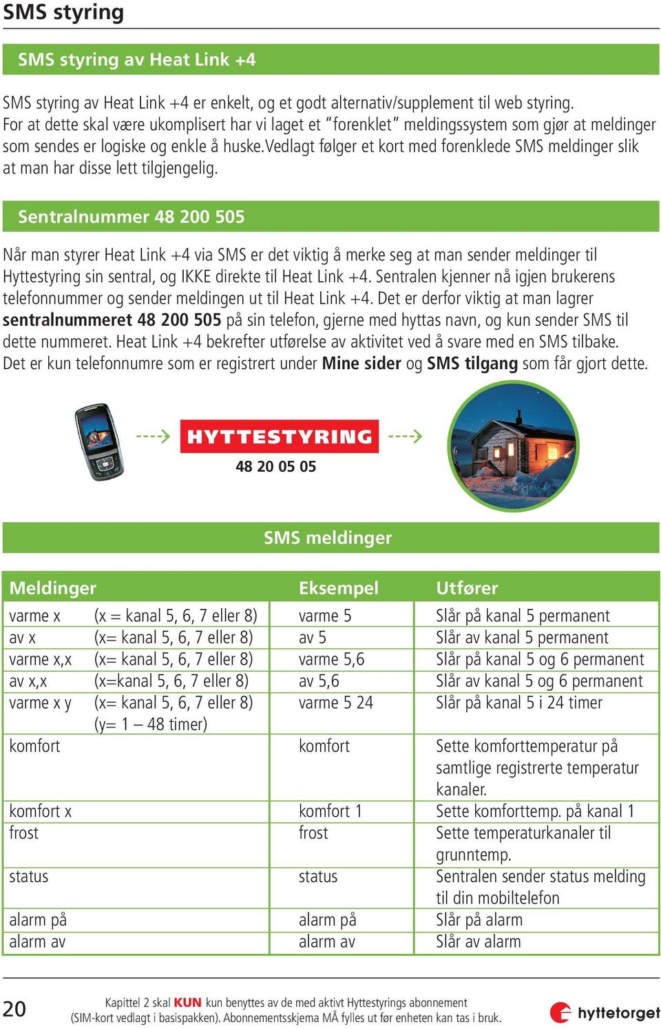 vedlagt følger et kort med forenklede SMS meldinger slik at man har disse lett tilgjengelig.