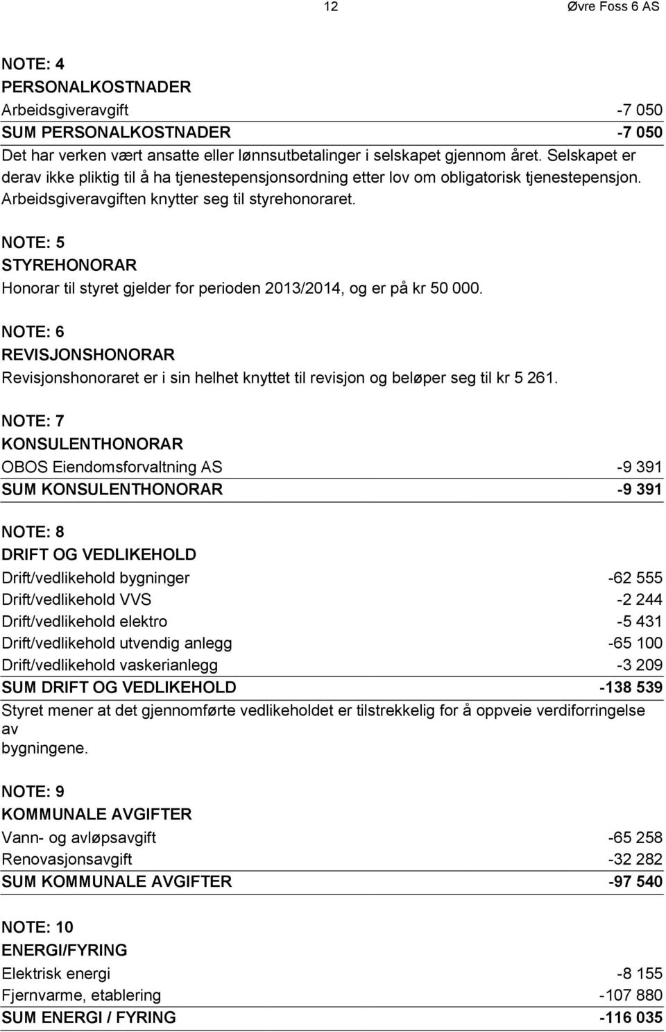 NOTE: 5 STYREHONORAR Honorar til styret gjelder for perioden 2013/2014, og er på kr 50 000.