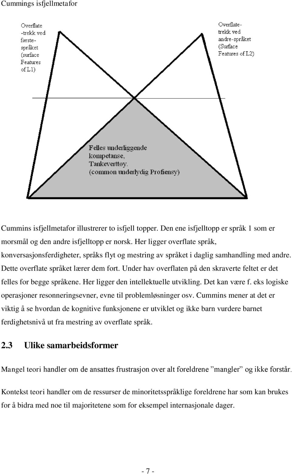 Under hav overflaten på den skraverte feltet er det felles for begge språkene. Her ligger den intellektuelle utvikling. Det kan være f.