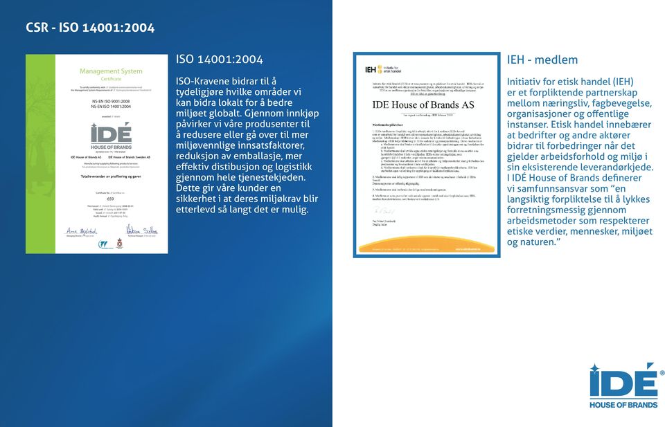 produksjon/leveranse av følgende produkter/tjenester: Totalleverandør av profilering og gaver Certificate No // Sertifikat nr.