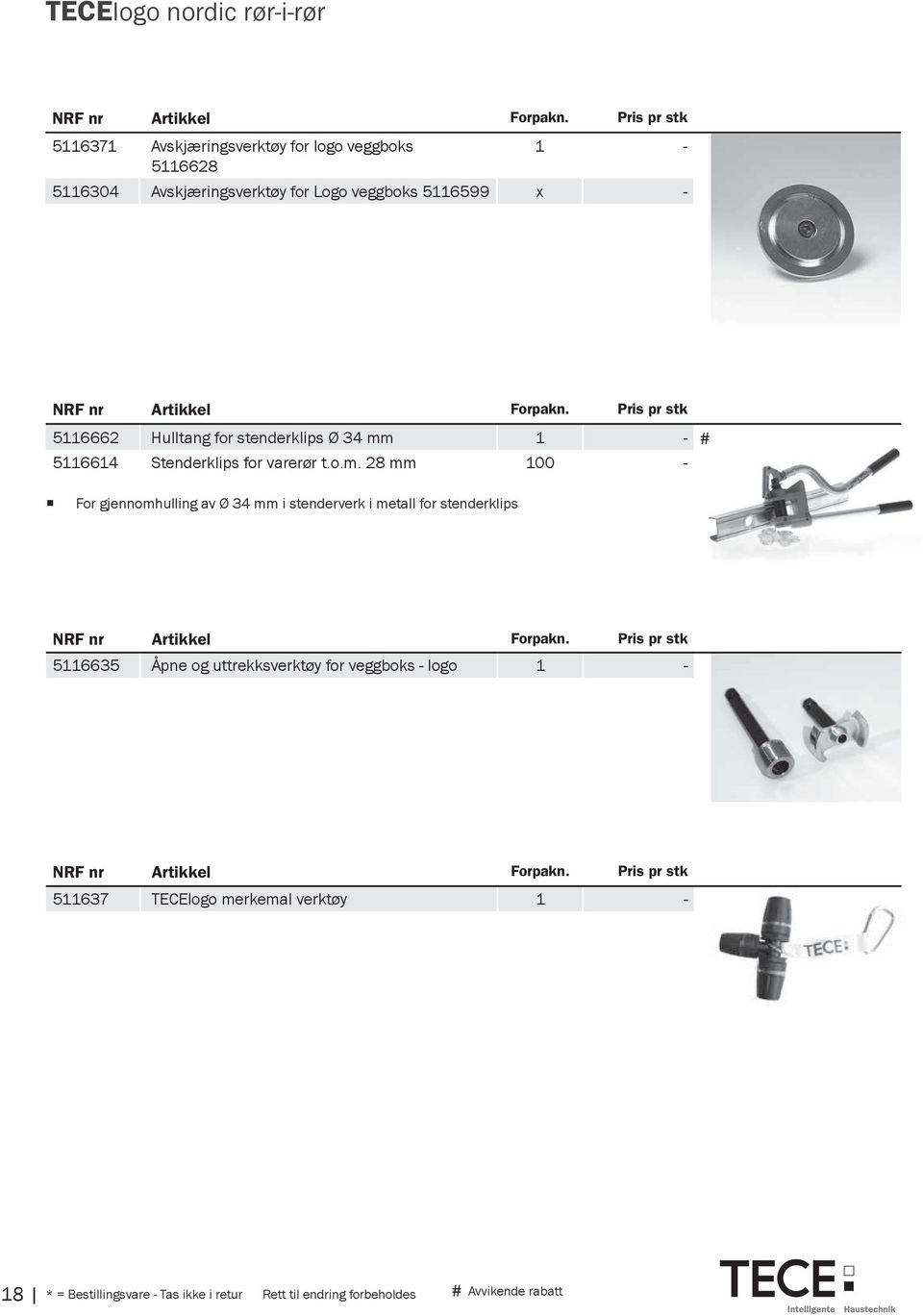 Pris pr stk 5116662 Hulltang for stenderklips Ø 34 mm