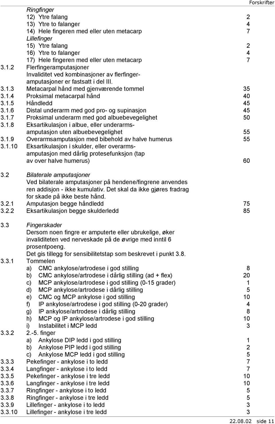 1.8 Eksartikulasjon i albue, eller underarmsamputasjon uten albuebevegelighet 55 3.1.9 Overarmsamputasjon med bibehold av halve humerus 55 3.1.10 Eksartikulasjon i skulder, eller overarmsamputasjon med dårlig protesefunksjon (tap av over halve humerus) 60 3.