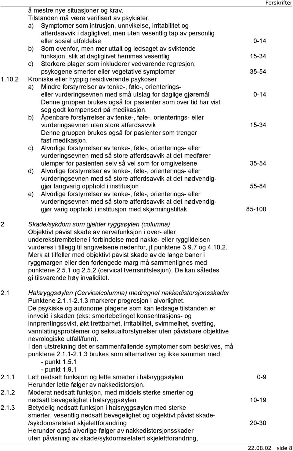 sviktende funksjon, slik at dagliglivet hemmes vesentlig 15-34 c) Sterkere plager som inkluderer vedvarende regresjon, psykogene smerter eller vegetative symptomer 35-54 1.10.