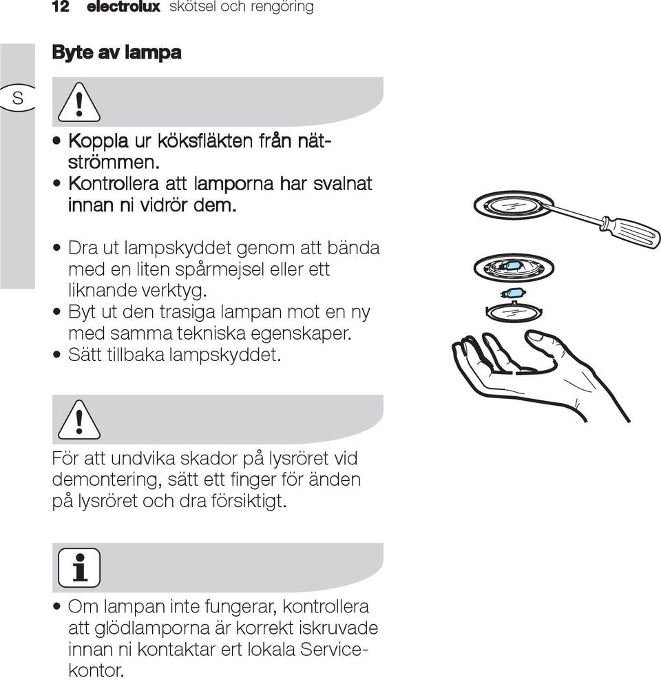 Dra ut lampskyddet genom att bända med en liten spårmejsel eller ett liknande verktyg.