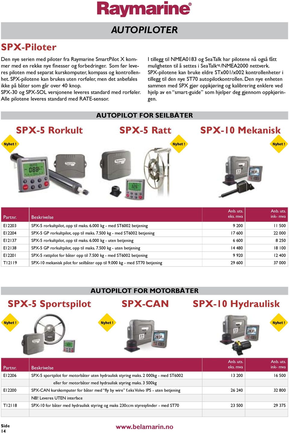 SPX-30 og SPX-SOL versjonene leveres standard med rorføler. Alle pilotene leveres standard med RATE-sensor.