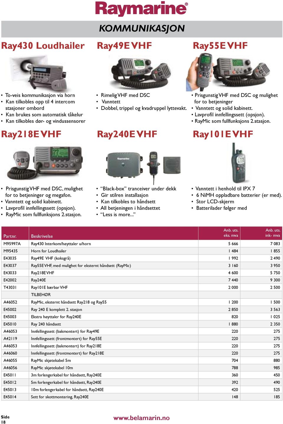 Lavprofil innfellingssett (opsjon). RayMic som fullfunksjons 2.stasjon. Ray218E VHF Ray240E VHF Ray101E VHF Prisgunstig VHF med DSC, mulighet for to betjeninger og megafon. Vanntett og solid kabinett.