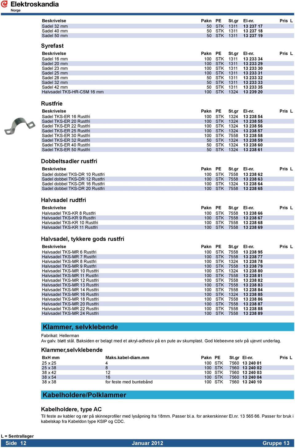 239 20 Rustfrie Sadel TKS-ER 16 Rustfri 100 STK 1324 13 238 54 Sadel TKS-ER 20 Rustfri 100 STK 1324 13 238 55 Sadel TKS-ER 22 Rustfri 100 STK 1324 13 238 56 Sadel TKS-ER 25 Rustfri 100 STK 1324 13