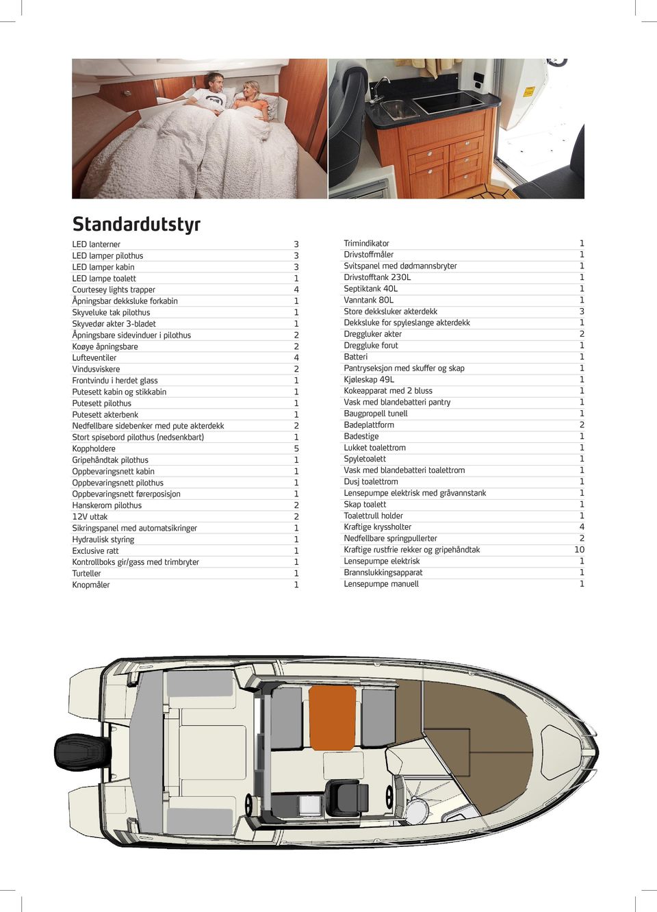 sidebenker med pute akterdekk 2 Stort spisebord pilothus (nedsenkbart) Koppholdere 5 Gripehåndtak pilothus Oppbevaringsnett kabin Oppbevaringsnett pilothus Oppbevaringsnett førerposisjon Hanskerom