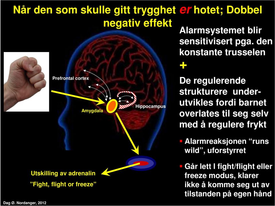 den konstante trusselen + De regulerende strukturere underutvikles fordi barnet overlates til seg selv med å regulere