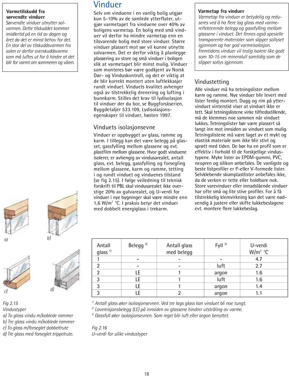 Vinduer Selv om vinduene i en vanlig bolig utgjør kun 5-10% av de samlede ytterflater, utgjør varmetapet fra vinduene over 40% av boligens varmetap.