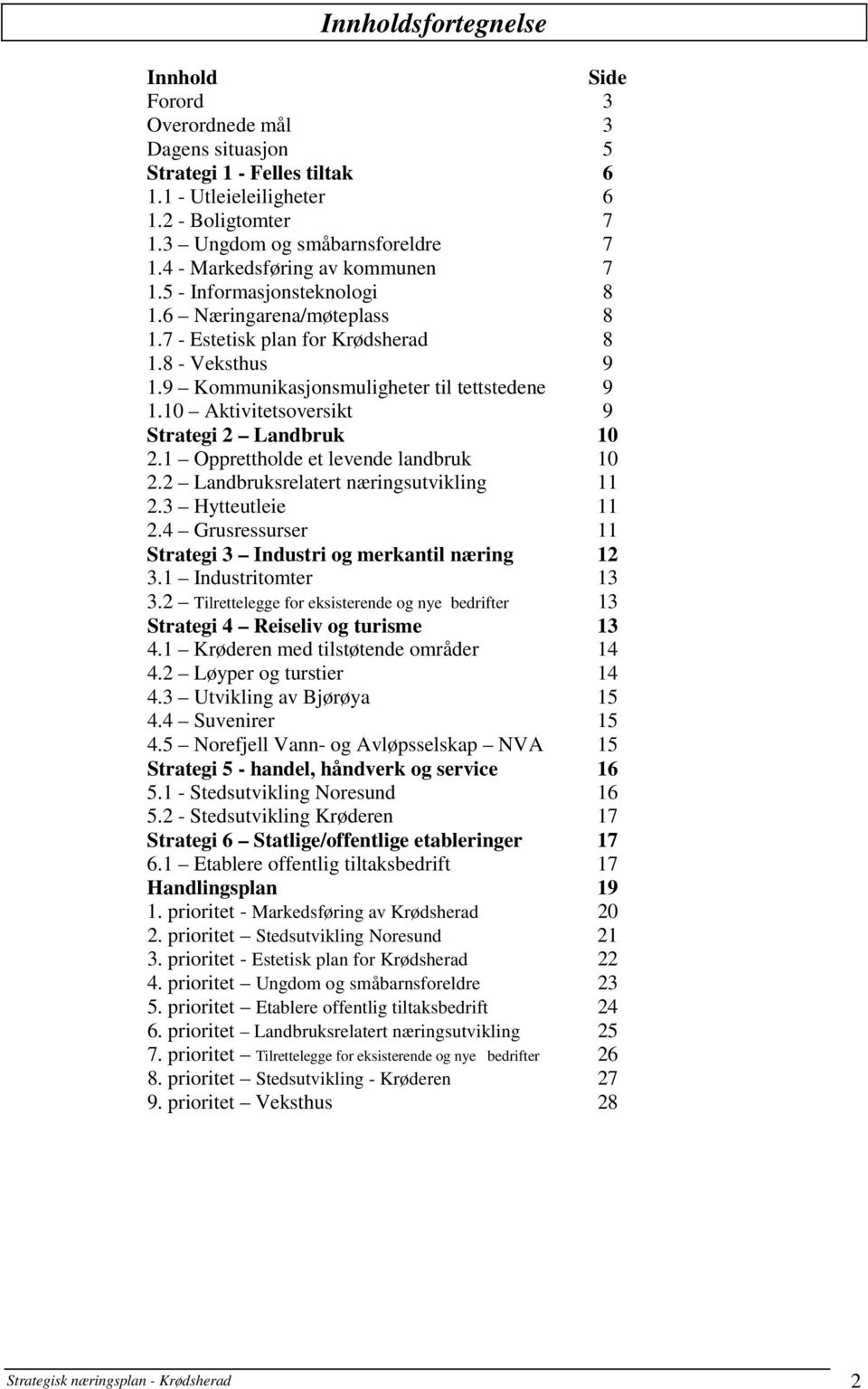 10 Aktivitetsoversikt 9 Strategi 2 Landbruk 10 2.1 Opprettholde et levende landbruk 10 2.2 Landbruksrelatert næringsutvikling 11 2.3 Hytteutleie 11 2.