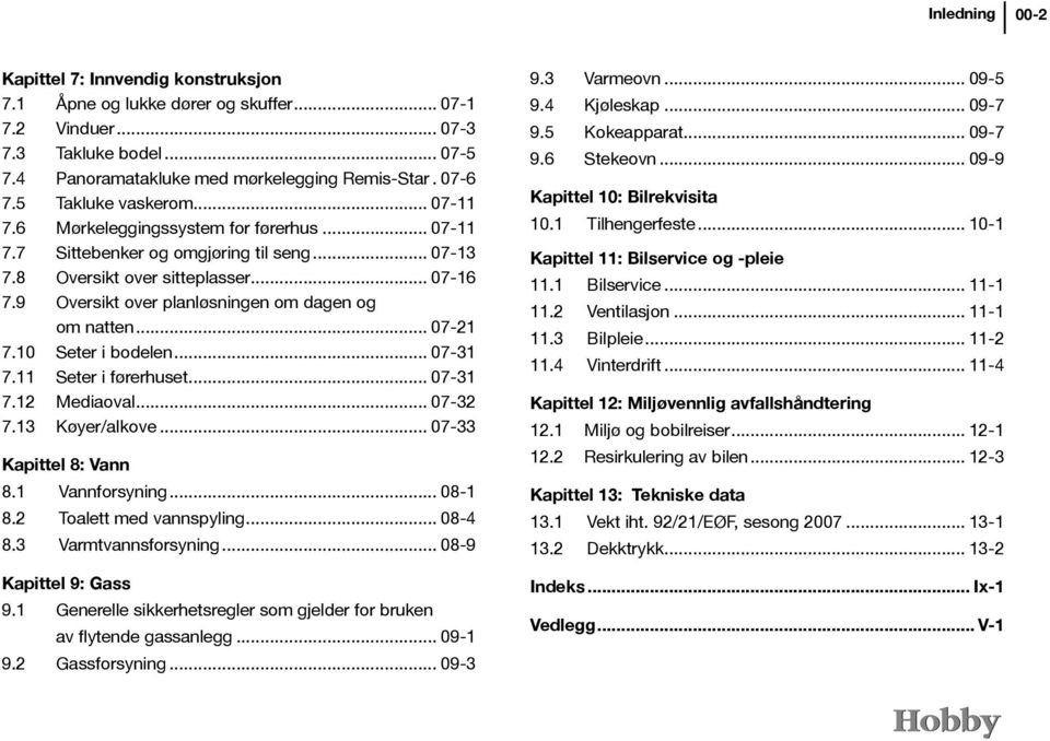 9 Oversikt over planløsningen om dagen og om natten... 07-21 7.10 Seter i bodelen... 07-31 7.11 Seter i førerhuset... 07-31 7.12 Mediaoval... 07-32 7.13 Køyer/alkove... 07-33 Kapittel 8: Vann 8.