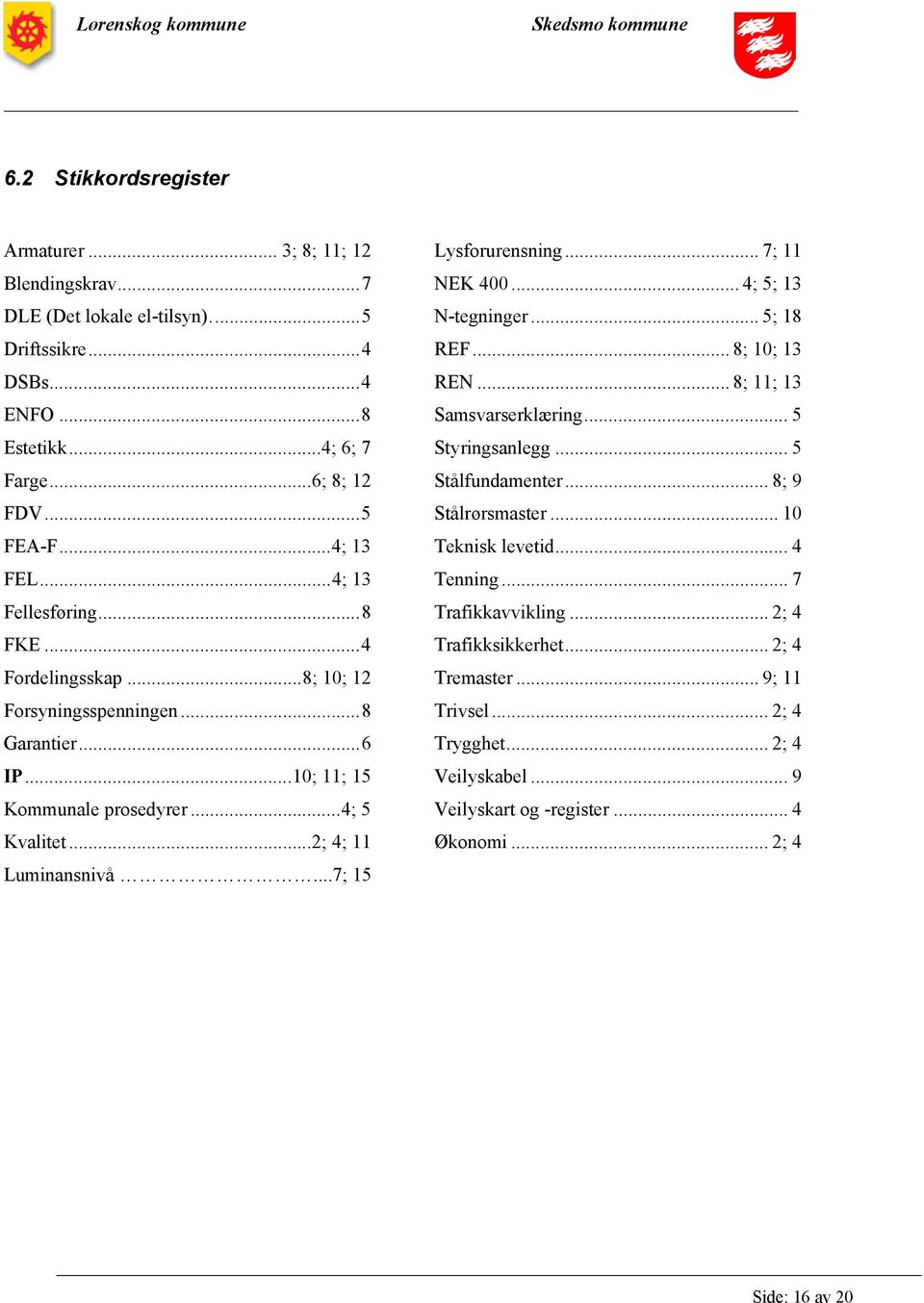 ..4; 13 Teknisk levetid... 4 FEL...4; 13 Tenning... 7 Fellesføring...8 Trafikkavvikling... 2; 4 FKE...4 Trafikksikkerhet... 2; 4 Fordelingsskap...8; 10; 12 Tremaster... 9; 11 Forsyningsspenningen.