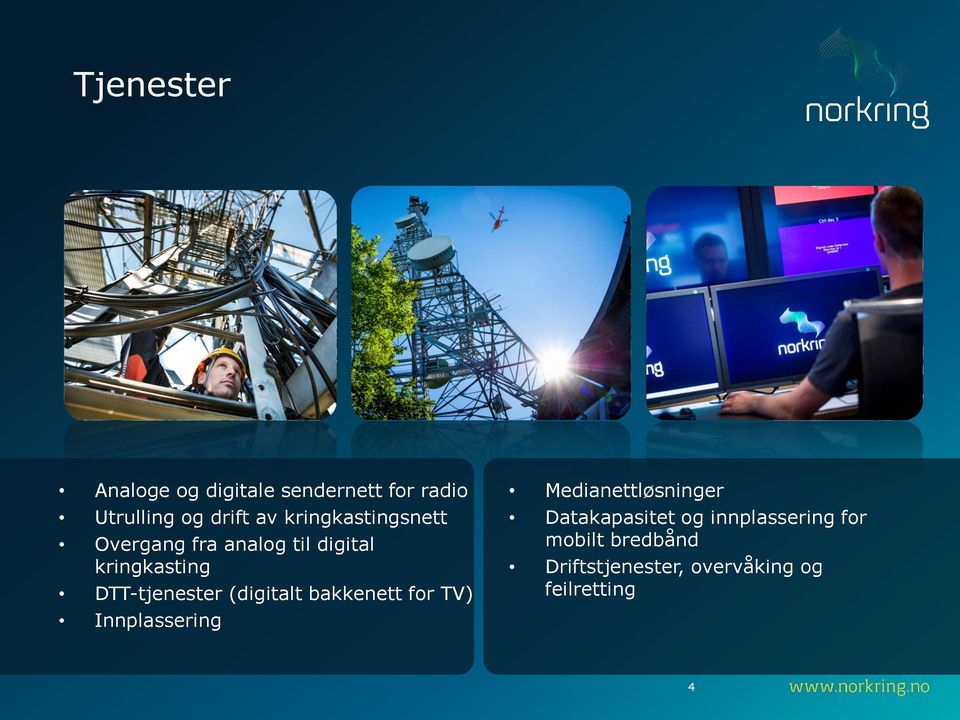 (digitalt bakkenett for TV) Innplassering Medianettløsninger Datakapasitet