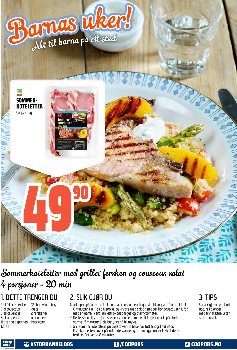 Kok opp eplejuice i en kjele, og ha i couscousen. Legg på lokk, og la stå og trekke i 10 minutter. Ha i 1 ss olivenolje, og krydre med salt og pepper. Rør couscousen luftig med en gaffel.