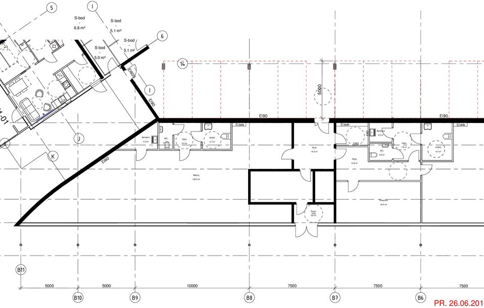 6 m² Bøttekott 3.3 m² WC 2.9 m² Gang 7.8 m² HCWC 8.7 m² Næring 126.