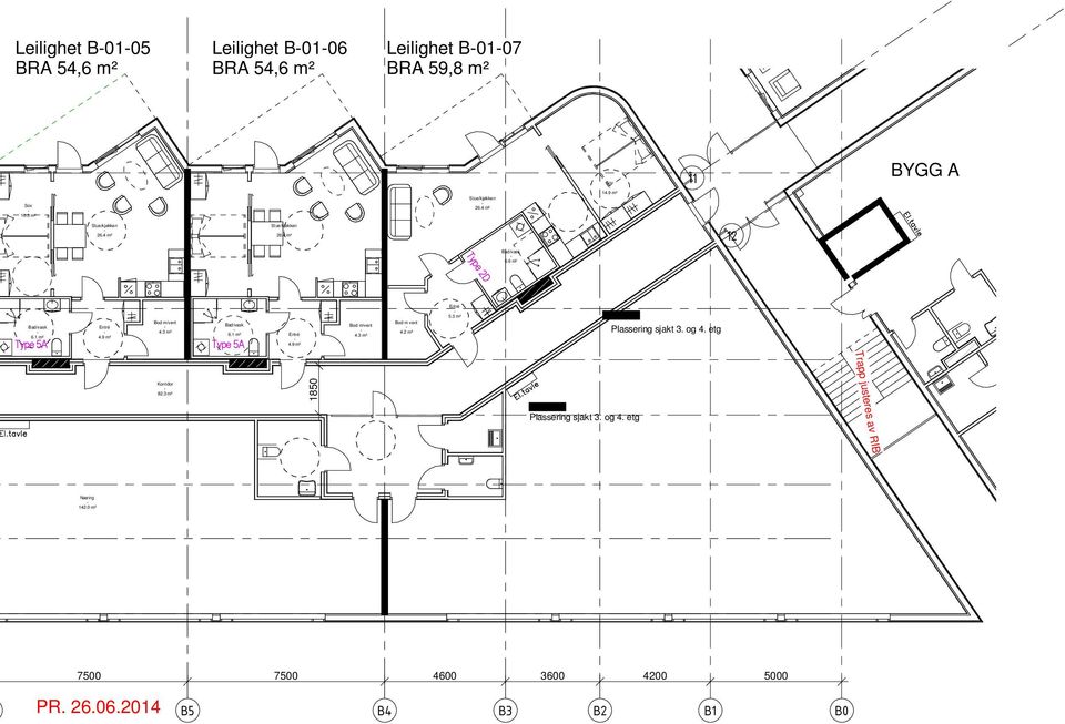 1 m² Entré 4.9 m² Bod m vent Bod m/vent 4.2 m² 4.3 m² Entré 5.3 m² Plassering sjakt 3. og 4.