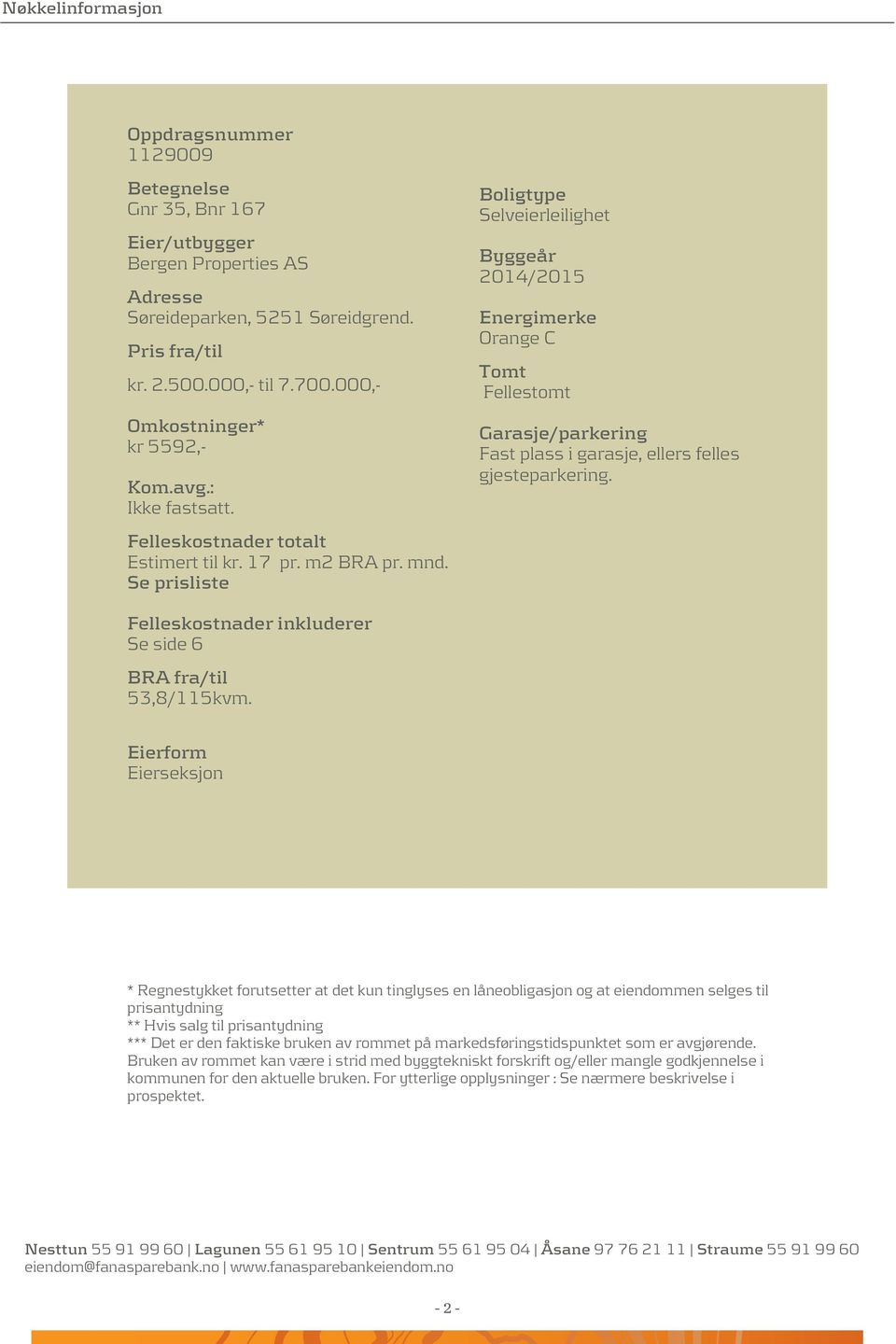 Se prisliste Boligtype Selveierleilighet Byggeår 2014/2015 Energimerke Orange C Tomt Fellestomt Garasje/parkering Fast plass i garasje, ellers felles gjesteparkering.