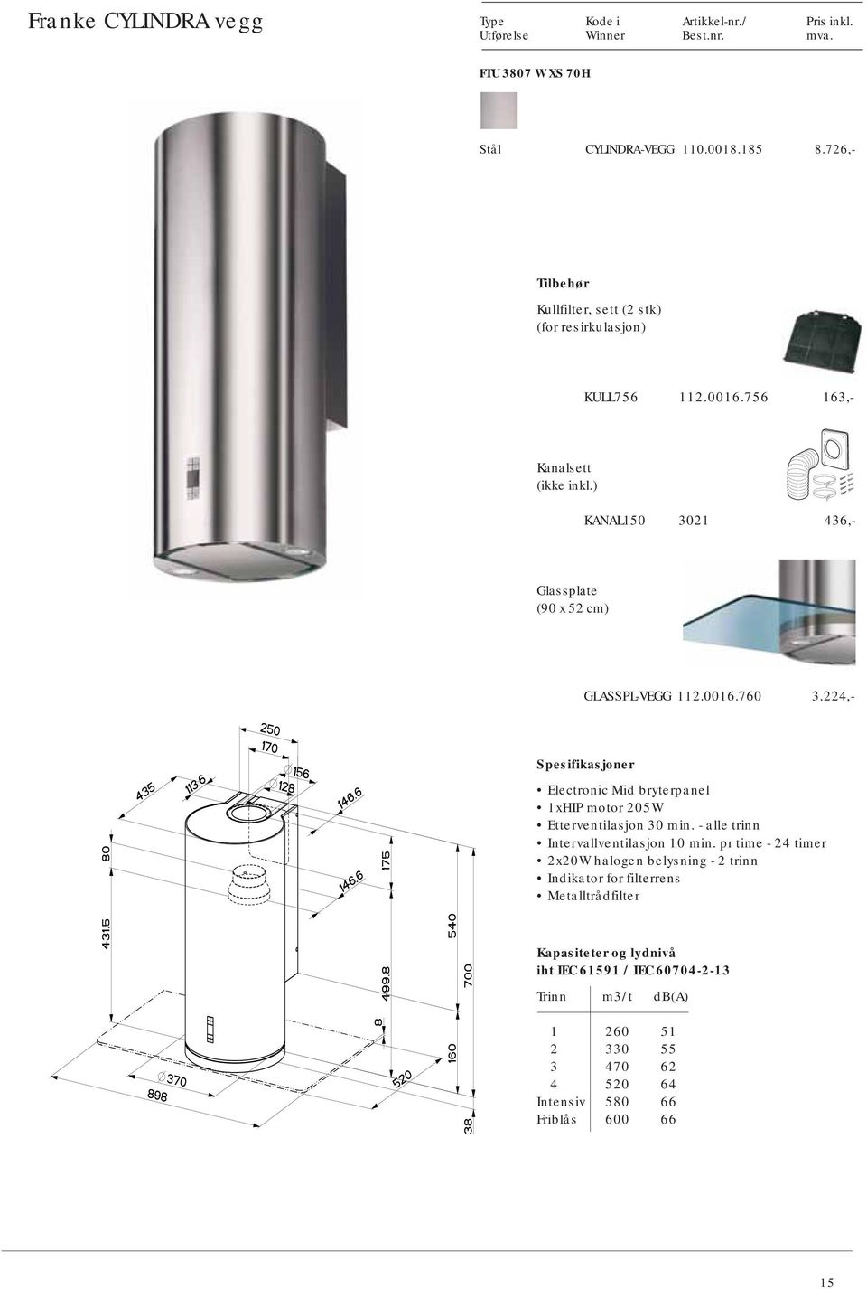 224,- Electronic Mid bryterpanel 1xHIP motor 205W Etterventilasjon 30 min. - alle trinn Intervallventilasjon 10 min.