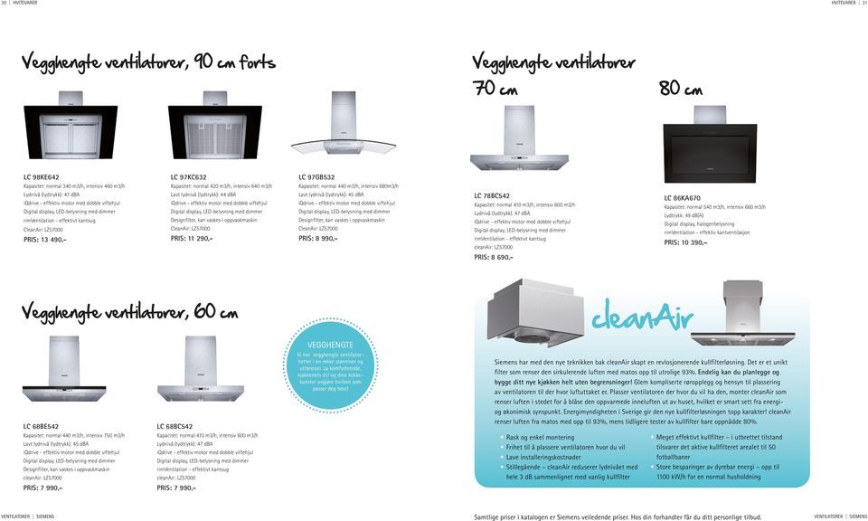 rimventilation - effektivt kantsug CleanAir: LZ57000 PRIS: 13 490,- Lavt lydnivå (lydtrykk): 44 dba iqdrive - effektiv motor med dobble viftehjul Digital display, LED-belysning med dimmer