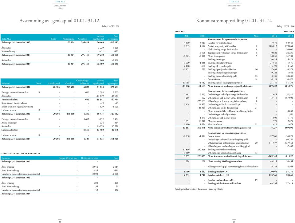 desember 2013 20 304 295 418 99 270 414 991 Årsresultat - - -2 860-2 860 Balanse pr. 31.
