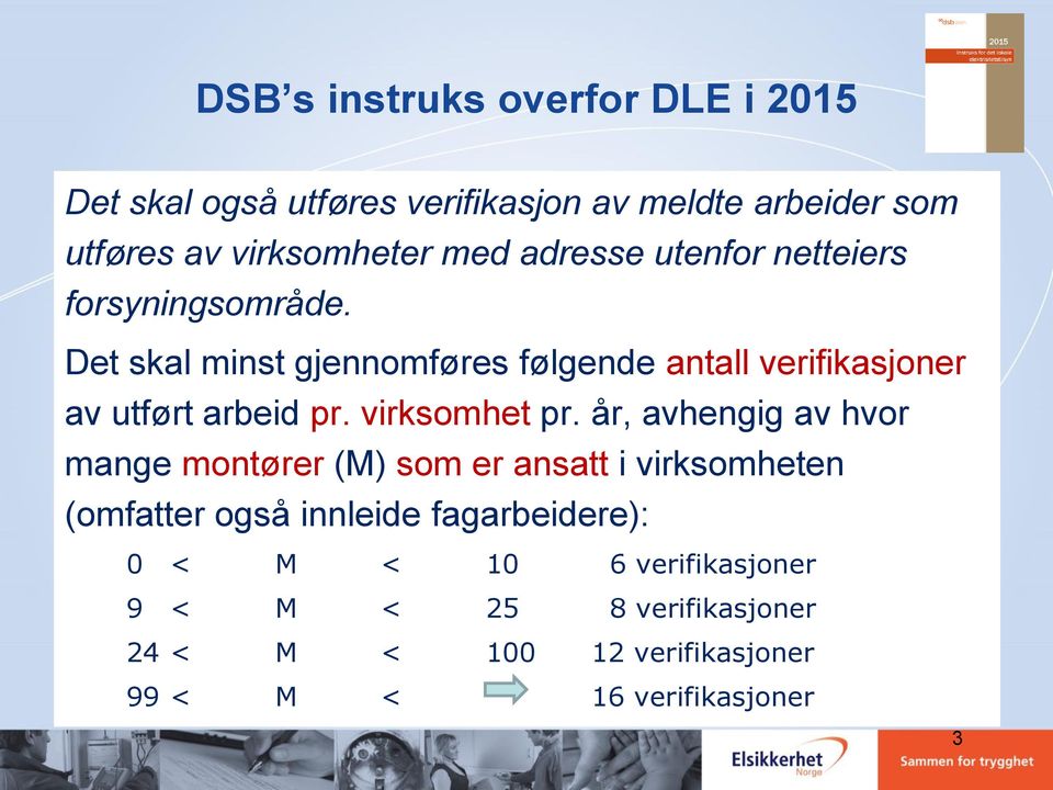 Det skal minst gjennomføres følgende antall verifikasjoner av utført arbeid pr. virksomhet pr.