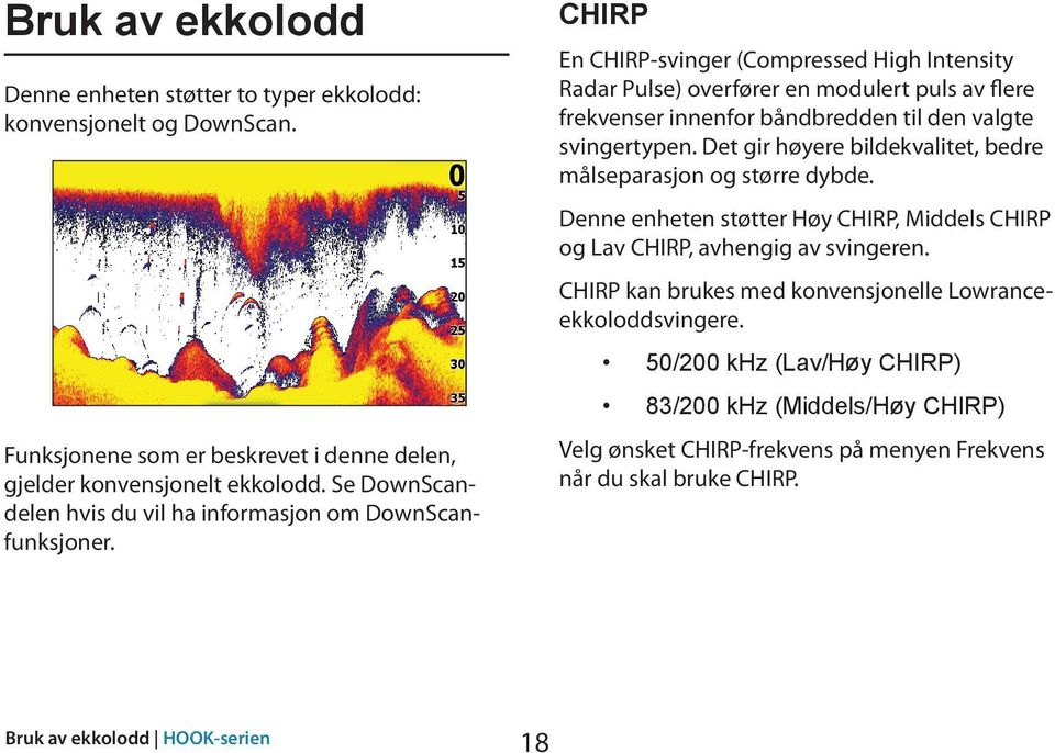 CHIRP En CHIRP-svinger (Compressed High Intensity Radar Pulse) overfører en modulert puls av flere frekvenser innenfor båndbredden til den valgte svingertypen.