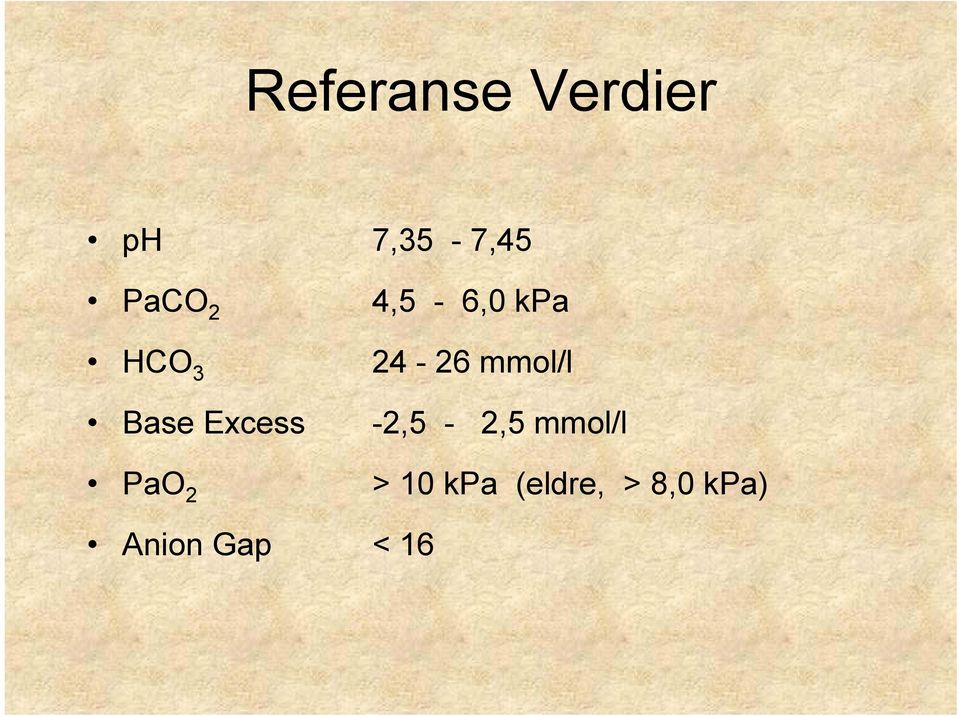 Base Excess -2,5-2,5 mmol/l PaO 2 >