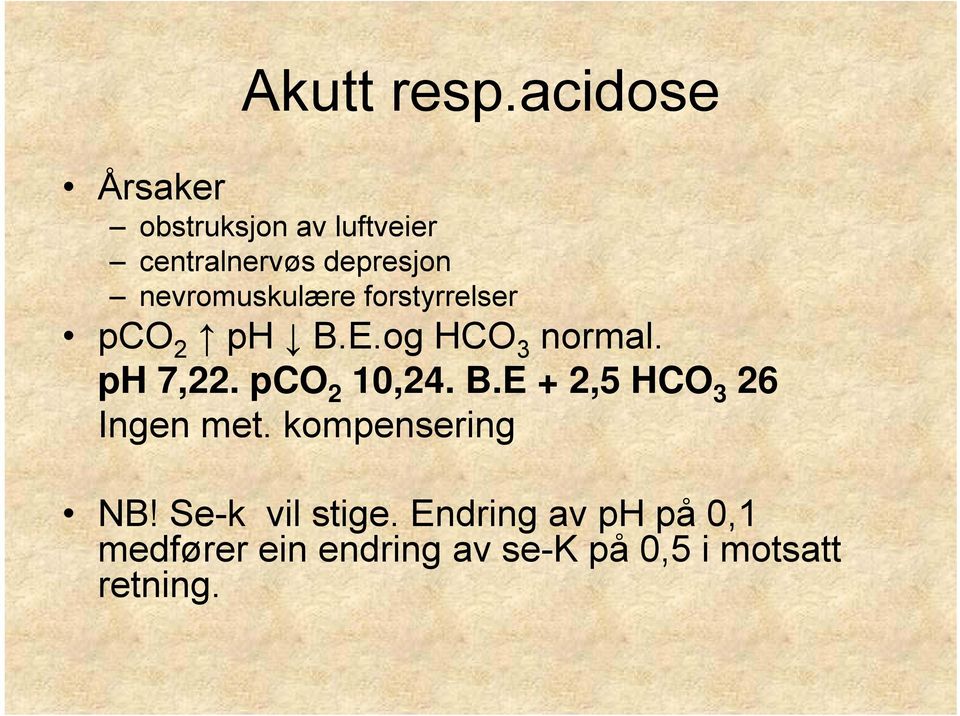 nevromuskulære forstyrrelser pco 2 ph B.E.og HCO 3 normal. 3 ph 7,22.