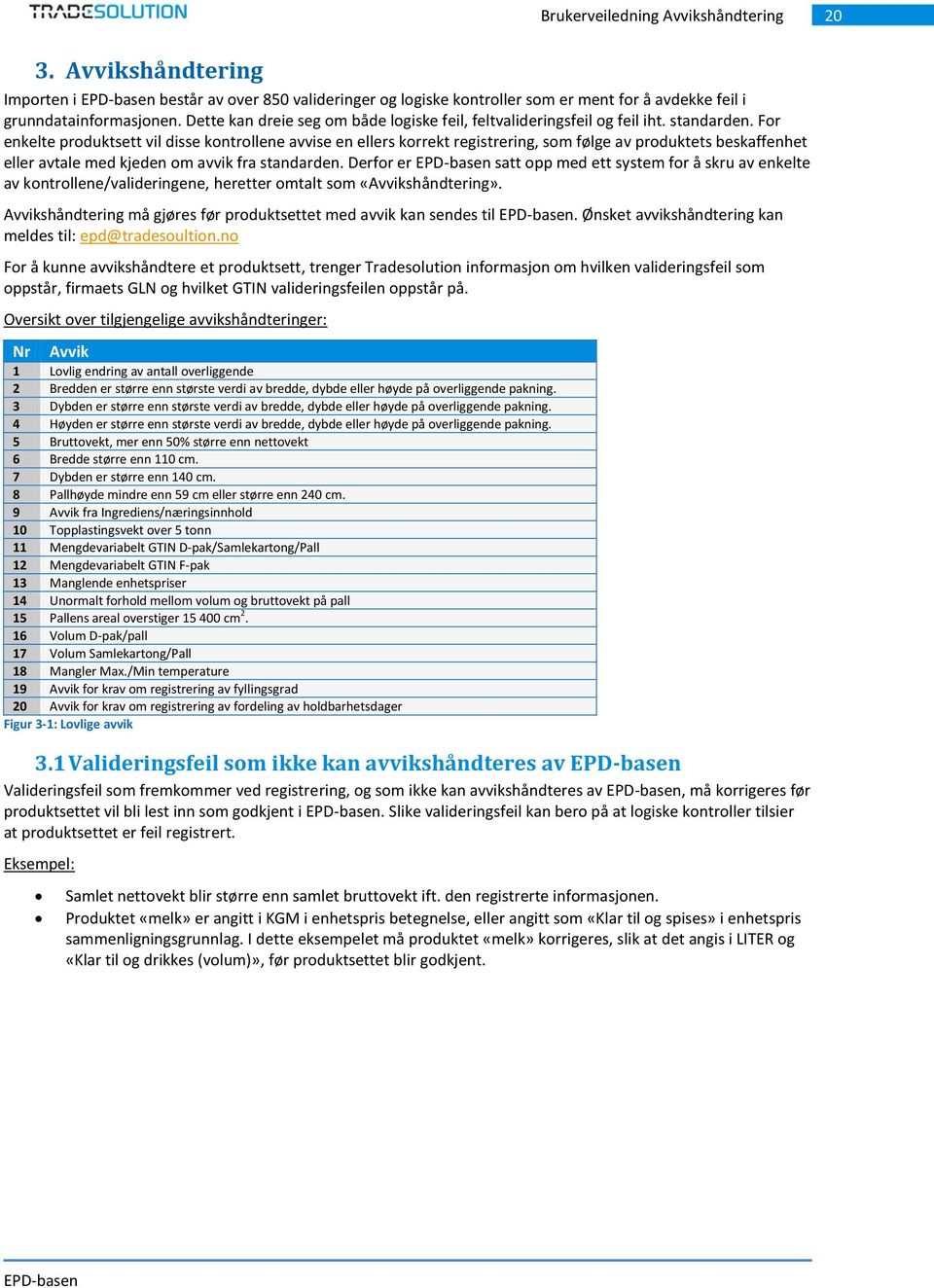 For enkelte produktsett vil disse kontrollene avvise en ellers korrekt registrering, som følge av produktets beskaffenhet eller avtale med kjeden om avvik fra standarden.