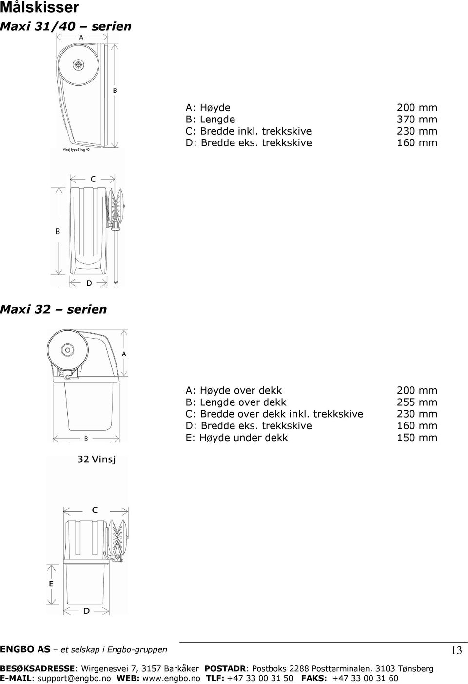 trekkskive 200 mm 370 mm 230 mm 160 mm Maxi 32 serien A: Høyde over dekk B: