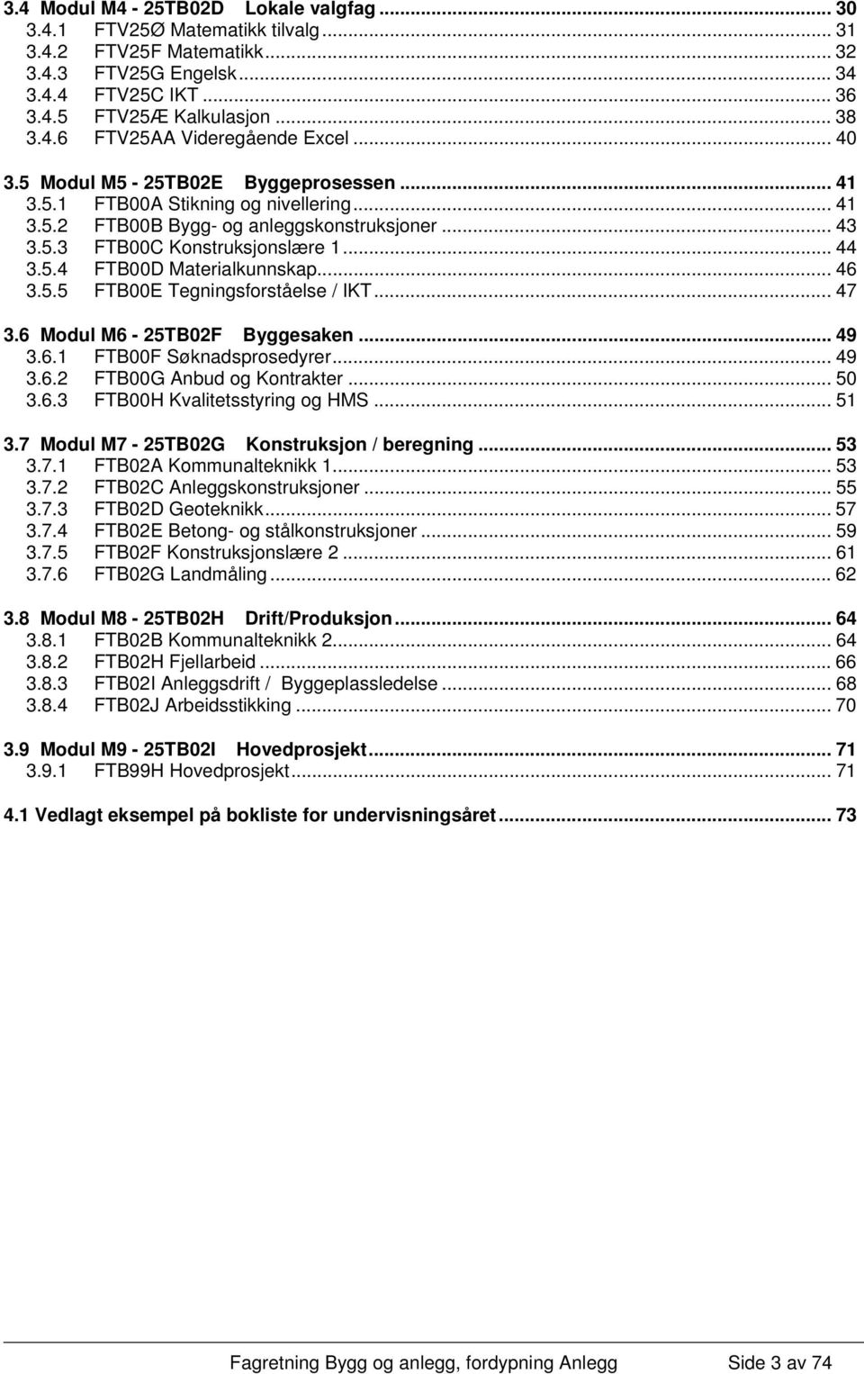 .. 46 3.5.5 FTB00E Tegningsforståelse / IKT... 47 3.6 Modul M6-25TB02F Byggesaken... 49 3.6.1 FTB00F Søknadsprosedyrer... 49 3.6.2 FTB00G Anbud og Kontrakter... 50 3.6.3 FTB00H Kvalitetsstyring og HMS.