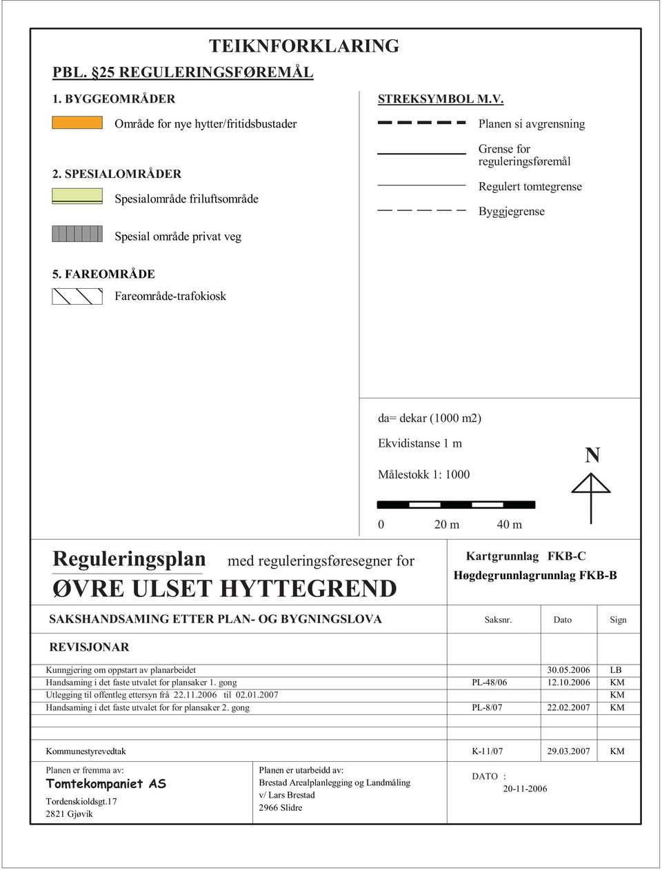 FAREOMRÅDE Fareområde-trafokiosk da= dekar (1000 m2) Ekvidistanse 1 m Målestokk 1: 1000 N Reguleringsplan med reguleringsføresegner for ØVRE ULSET HYTTEGREND SAKSHANDSAMING ETTER PLAN- OG