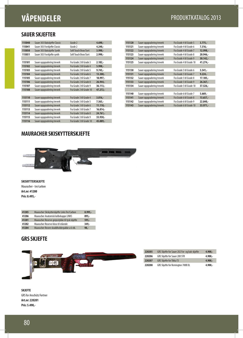 998,- 115103 Sauer oppgradering treverk Fra Grade 2 til Grade 5 9.745,- 115104 Sauer oppgradering treverk Fra Grade 2 til Grade 6 13.300,- 115105 Sauer oppgradering treverk Fra Grade 2 til Grade 7 18.