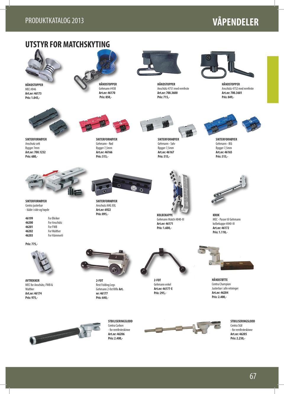 nr: 6922 Pris: 895,- 46199 46200 46201 46202 46203 For Bleiker For Anschütz For FWB For Walther For Hämmerli HÅNDSTOPPER Anschütz 4751 med remfeste Art.nr: 700.