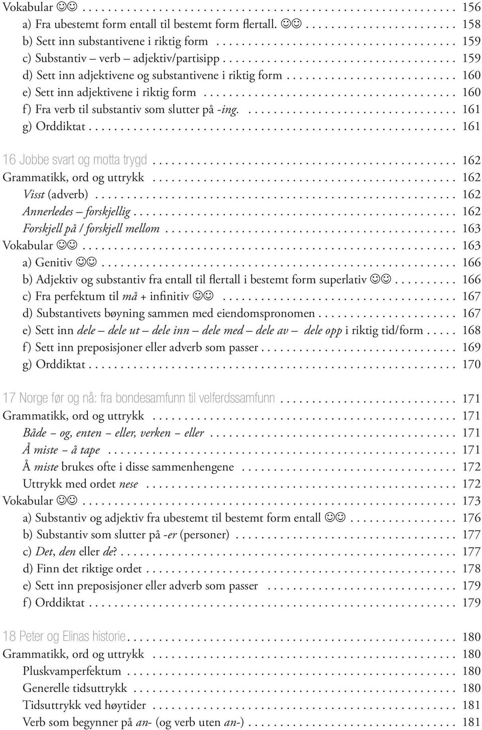 ... 161 16 Jobbe svart og motta trygd... 162 Grammatikk, ord og uttrykk... 162 Visst (adverb)... 162 Annerledes forskjellig.... 162 Forskjell på / forskjell mellom... 163 Vokabular.... 163 a) Genitiv.