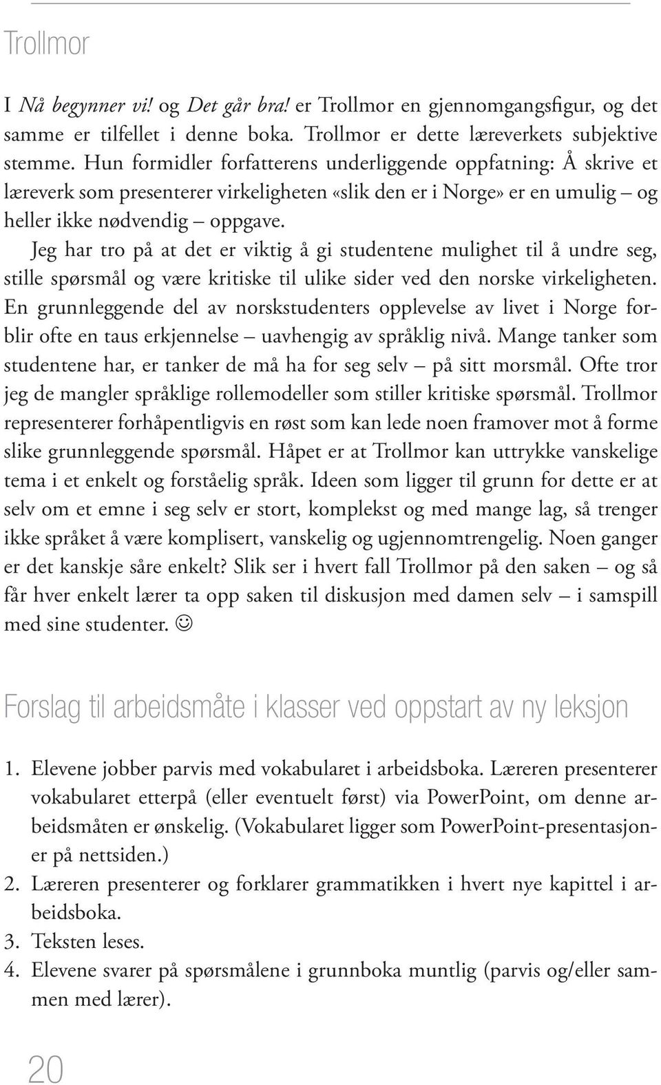 Jeg har tro på at det er viktig å gi studentene mulighet til å undre seg, stille spørsmål og være kritiske til ulike sider ved den norske virkeligheten.