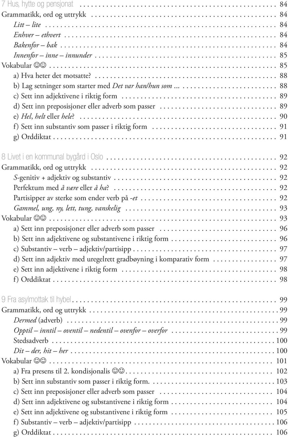 .. 89 d) Sett inn preposisjoner eller adverb som passer... 89 e) Hel, helt eller hele?... 90 f) Sett inn substantiv som passer i riktig form... 91 g) Orddiktat.... 91 8 Livet i en kommunal bygård i Oslo.