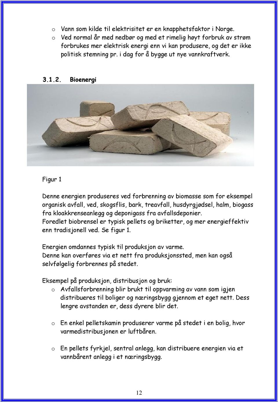 1.2. Bioenergi Figur 1 Denne energien produseres ved forbrenning av biomasse som for eksempel organisk avfall, ved, skogsflis, bark, treavfall, husdyrgjødsel, halm, biogass fra kloakkrenseanlegg og