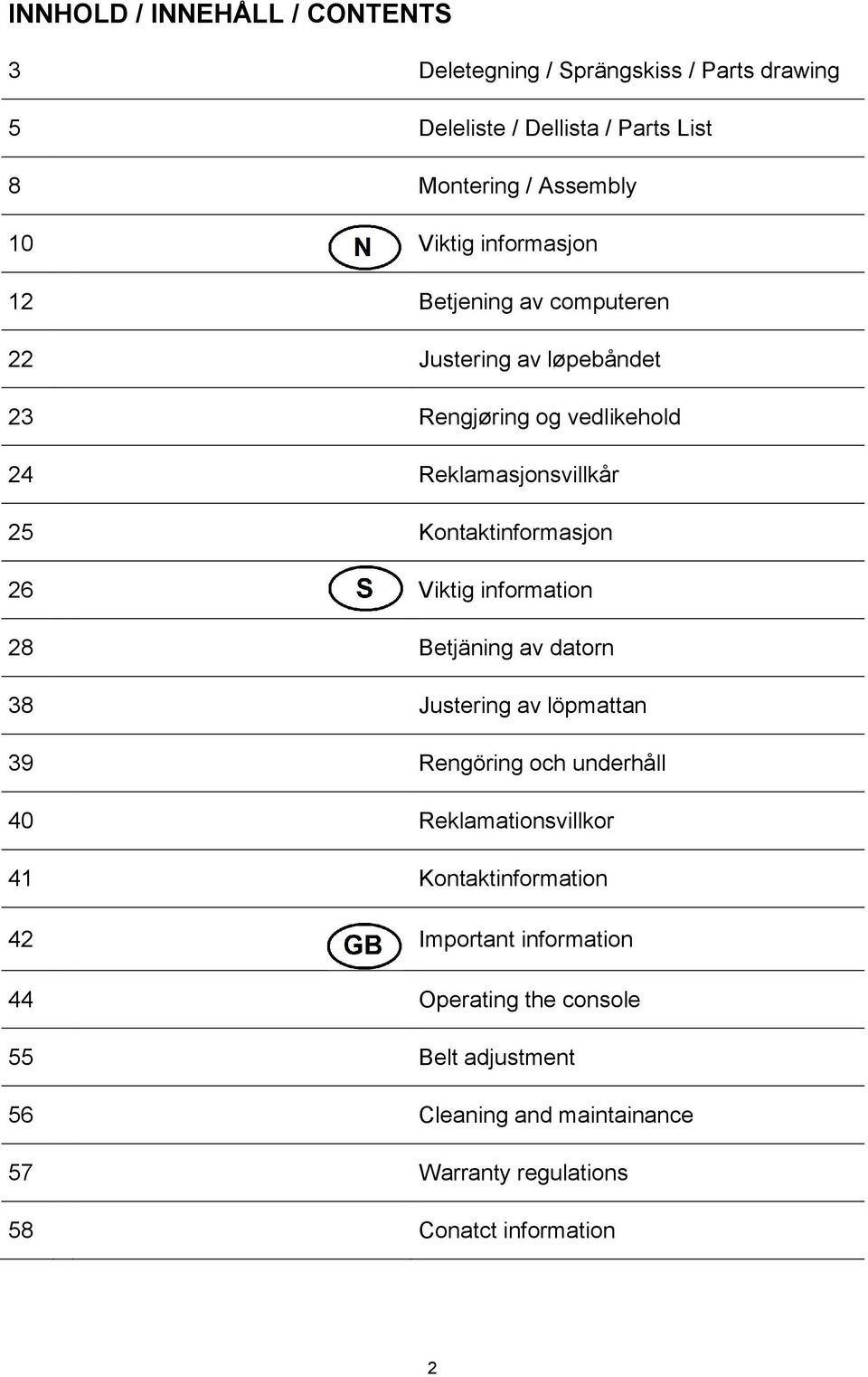 Viktig information 28 Betjäning av datorn 38 Justering av löpmattan 39 Rengöring och underhåll 40 Reklamationsvillkor 41 Kontaktinformation 42