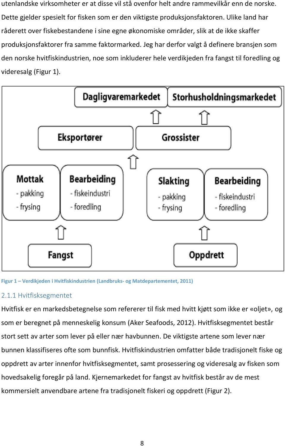 Jeg har derfor valgt å definere bransjen som den norske hvitfiskindustrien, noe som inkluderer hele verdikjeden fra fangst til foredling og videresalg (Figur 1).