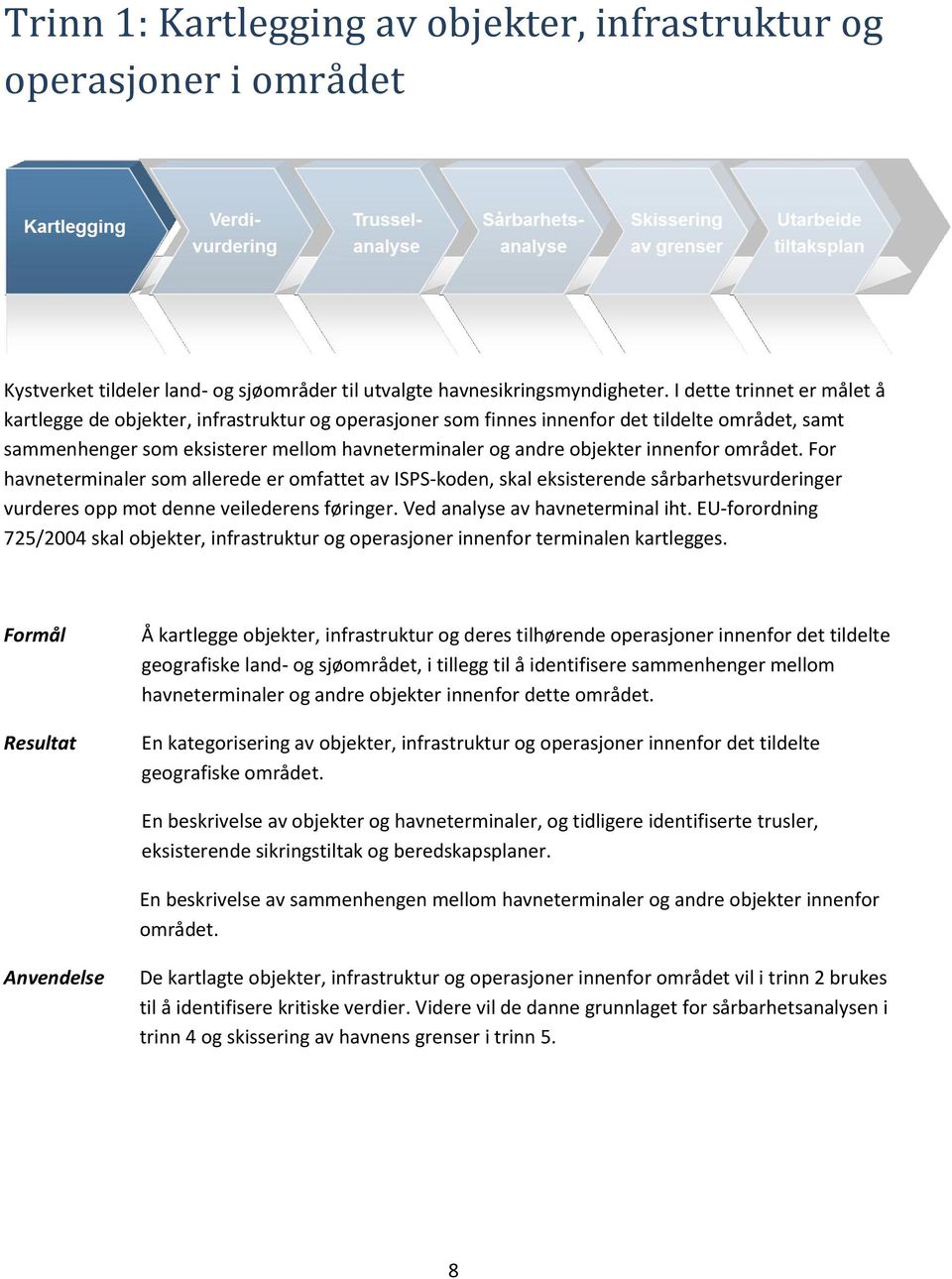 innenfor området. For havneterminaler som allerede er omfattet av ISPS-koden, skal eksisterende sårbarhetsvurderinger vurderes opp mot denne veilederens føringer. Ved analyse av havneterminal iht.