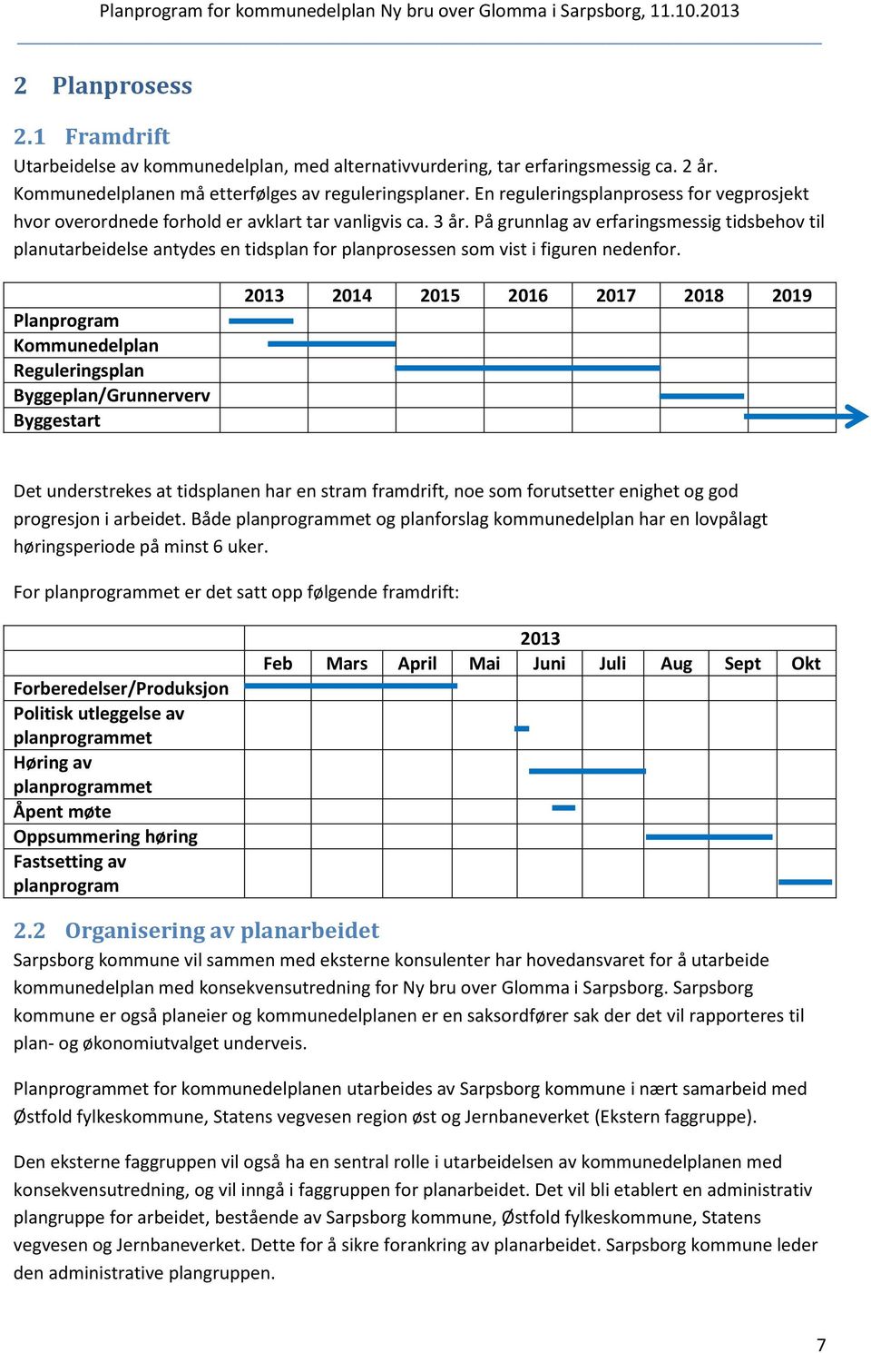 På grunnlag av erfaringsmessig tidsbehov til planutarbeidelse antydes en tidsplan for planprosessen som vist i figuren nedenfor.