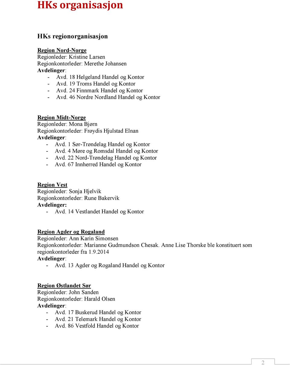 46 Nordre Nordland Handel og Kontor Region Midt-Norge Regionleder: Mona Bjørn Regionkontorleder: Frøydis Hjulstad Elnan Avdelinger: - Avd. 1 Sør-Trøndelag Handel og Kontor - Avd.