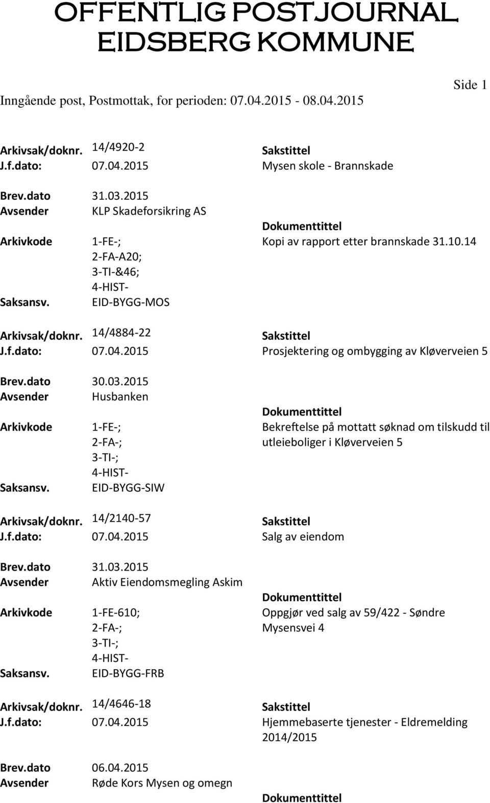 2015 Prosjektering og ombygging av Kløverveien 5 Brev.dato 30.03.