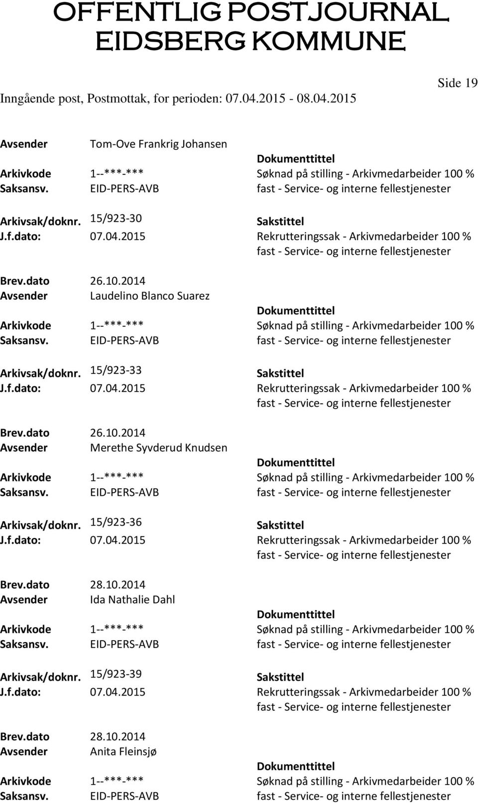 2014 Avsender Merethe Syvderud Knudsen Arkivsak/doknr. 15/923-36 Brev.dato 28.10.