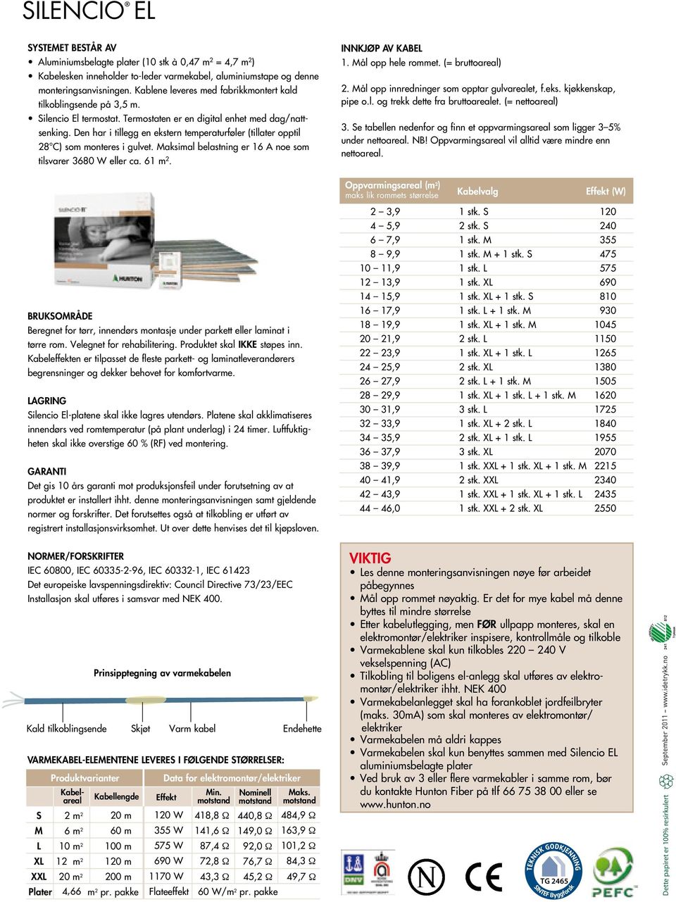 Den har i tillegg en ekstern temperaturføler (tillater opptil 28 C) som monteres i gulvet. Maksimal belastning er 16 A noe som tilsvarer 3680 W eller ca. 61 m 2.